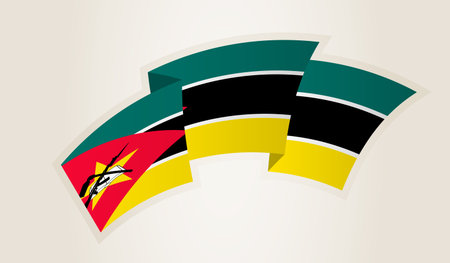 Mozambique Flag in Abstract Ribbon Shape, National Symbol of the Mozambique. This vector is ideal for use in national events, Independence Day, international sports competitions.のイラスト素材