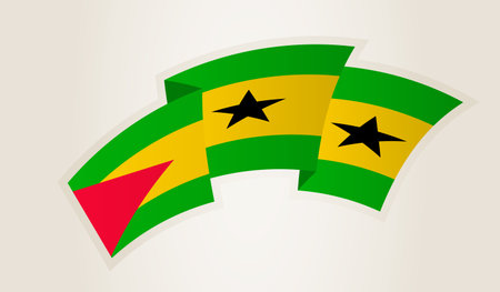 Sao Tome and Principe Flag in Abstract Ribbon Shape, National Symbol of the Sao Tome and Principe. This vector is ideal for use in national events, Independence Day, international sports competitions.のイラスト素材