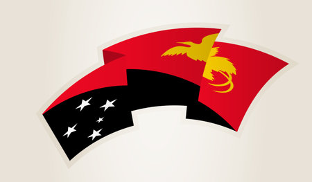 Papua New Guinea Flag in Abstract Ribbon Shape, National Symbol of the Papua New Guinea. This vector is ideal for use in national events, Independence Day, international sports competitions.のイラスト素材