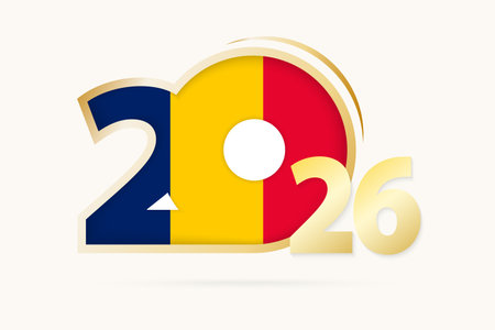 Year 2026 with Chad Flag pattern. Vector Illustration.のイラスト素材
