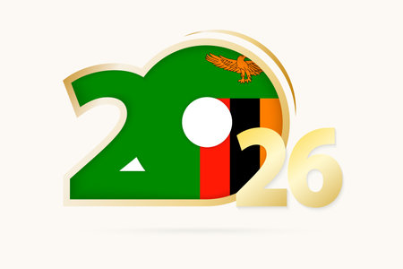 Year 2026 with Zambia Flag pattern. Vector Illustration.のイラスト素材