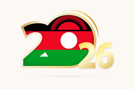 Year 2026 with Malawi Flag pattern. Vector Illustration.のイラスト素材