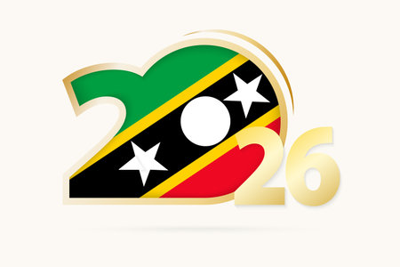 Year 2026 with Saint Kitts and Nevis Flag pattern. Vector Illustration.のイラスト素材