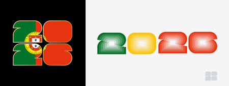 Year 2026 with flag of Portugal and in color palate of Portugal flag. Happy New Year 2026 in two...