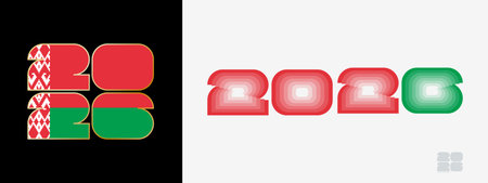 Year 2026 with flag of Belarus and in color palate of Belarus flag. Happy New Year 2026 in two...