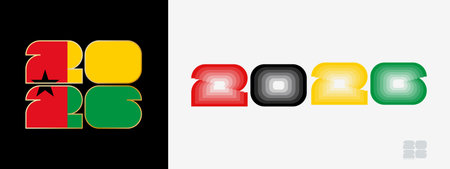 Year 2026 with flag of Guinea-Bissau and in color palate of Guinea-Bissau flag. Happy New Year 2026...