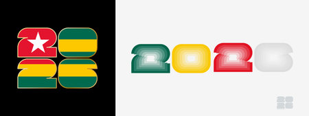 Year 2026 with flag of Togo and in color palate of Togo flag. Happy New Year 2026 in two different...