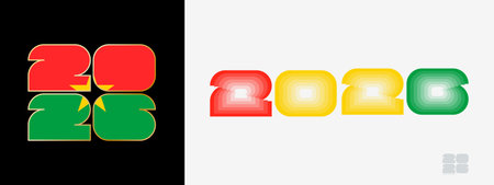 Year 2026 with flag of Burkina Faso and in color palate of Burkina Faso flag. Happy New Year 2026 in...