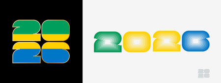 Year 2026 with flag of Gabon and in color palate of Gabon flag. Happy New Year 2026 in two different...