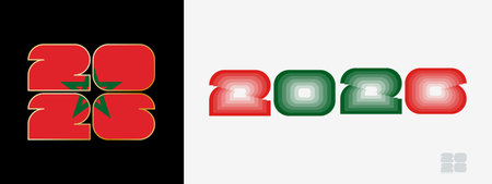 Year 2026 with flag of Morocco and in color palate of Morocco flag. Happy New Year 2026 in two...