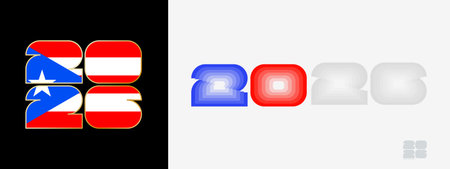 Year 2026 with flag of Puerto Rico and in color palate of Puerto Rico flag. Happy New Year 2026 in...