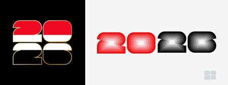 Year 2026 with flag of Yemen and in color palate of Yemen flag. Happy New Year 2026 in two different...
