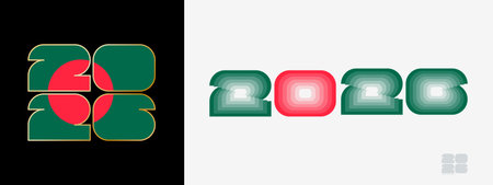 Year 2026 with flag of Bangladesh and in color palate of Bangladesh flag. Happy New Year 2026 in two...