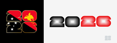Year 2026 with flag of Papua New Guinea and in color palate of Papua New Guinea flag. Happy New Year...