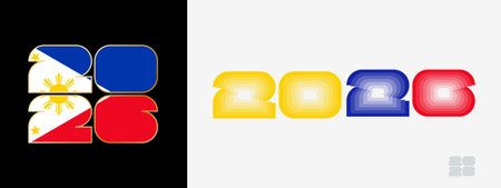 Year 2026 with flag of Philippines and in color palate of Philippines flag. Happy New Year 2026 in...