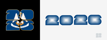 Year 2026 with flag of Louisiana and in color palate of Louisiana flag. Happy New Year 2026 in two different style. New Year design for Calendar, Posters, Greeting Cards or Election.のイラスト素材