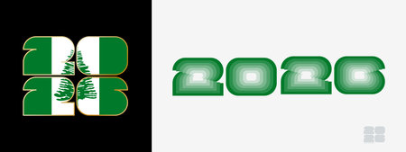 Year 2026 with flag of Norfolk Island and in color palate of Norfolk Island flag. Happy New Year...
