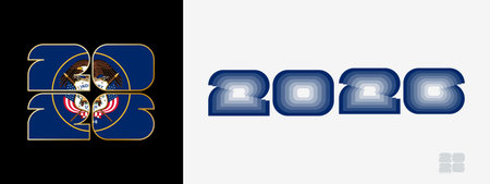 Year 2026 with flag of Utah and in color palate of Utah flag. Happy New Year 2026 in two different...