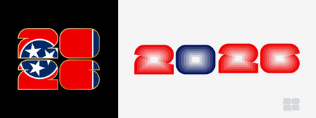 Year 2026 with flag of Tennessee and in color palate of Tennessee flag. Happy New Year 2026 in two...