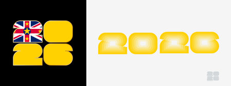 Year 2026 with flag of Niue and in color palate of Niue flag. Happy New Year 2026 in two different...