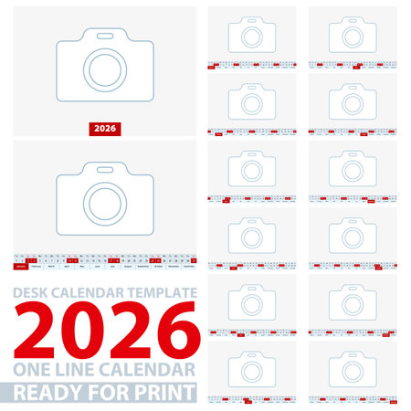 Template for desk calendar 2026. One line vector calendar in english.のイラスト素材
