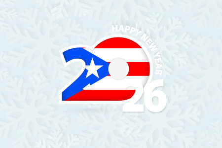 New Year 2026 for Puerto Rico on snowflake background. Greeting Puerto Rico with new 2026 year.