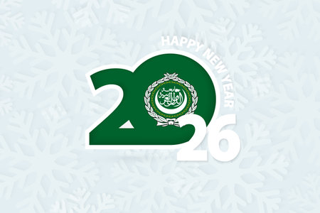New Year 2026 for Arab League on snowflake background. Greeting Arab League with new 2026 year.