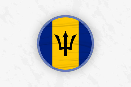 Barbados Flag Circular Sticker Design, National Pride Decal. Vector illustration.のイラスト素材