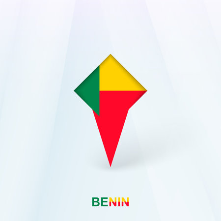 Benin Flag Pin Icon with Geometric Design. Vector illustration.のイラスト素材