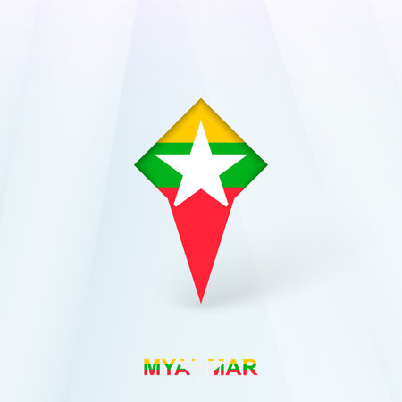 Myanmar Flag Pin Icon with Geometric Design. Vector illustration.のイラスト素材