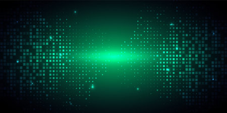 Abstract technology futuristic digital concept square pattern with lighting glowing particles square elements on dark blue background. Vector illustrationのイラスト素材