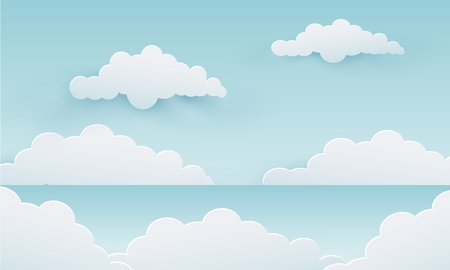 Clouds on blue sky background. Paper art style. Vector illustration.のイラスト素材