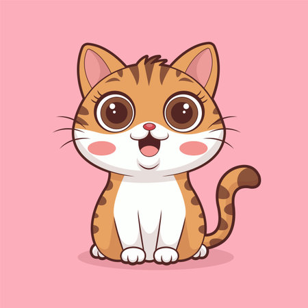 Cute cartoon cat isolated on pink background. Vector Illustration.のイラスト素材