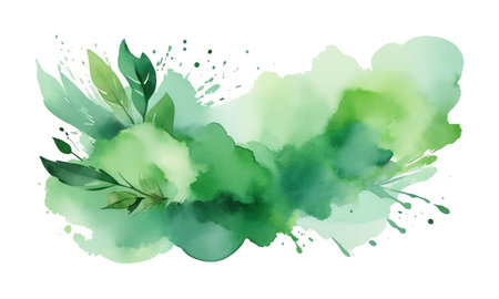 Watercolor floral background. Hand painted green watercolor blots.のイラスト素材