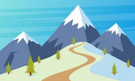 Vector illustration of a mountain landscape with a road in the mountains.のイラスト素材