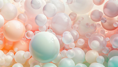 Abstract illustration of numerous pastel-colored spheres with a shimmering surface.の素材
