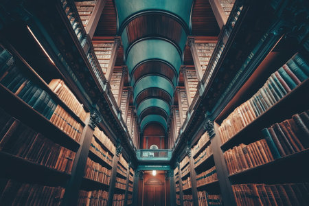 A photo of a library with tall shelves filled with books --ar 3:2 --stylize 250 --v 6.1 Job ID: 2892602d-cc3d-4cbf-88a7-4fe5ea7a76e2の素材