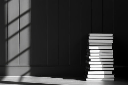 stack of new books on the right, empty space, black background --ar 3:2 --stylize 250 --v 6.1 Job ID: 289c32eb-659c-4039-8b87-600351160344の素材