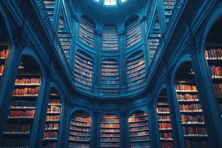 A photo of a library with tall shelves filled with books --ar 3:2 --stylize 250 --v 6.1 Job ID: 2892602d-cc3d-4cbf-88a7-4fe5ea7a76e2の素材
