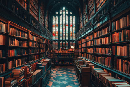 A photo of a library with tall shelves filled with books --ar 3:2 --stylize 250 --v 6.1 Job ID: e7857385-8c38-4e17-81af-8179fbfe1f07の素材
