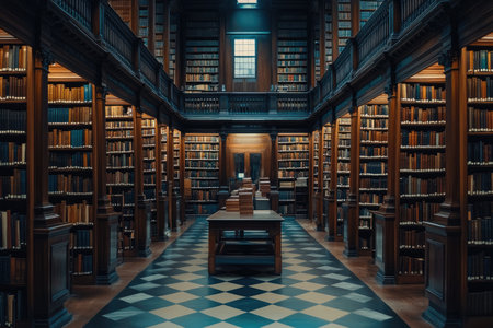 A photo of a library with tall shelves filled with books --ar 3:2 --stylize 250 --v 6.1 Job ID: a13d1560-438a-4b06-ab98-02fa4c33f0d3の素材