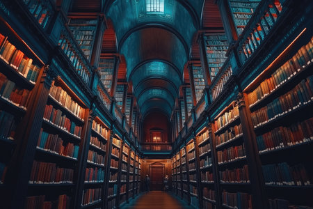 A photo of a library with tall shelves filled with books --ar 3:2 --stylize 250 --v 6.1 Job ID: a13d1560-438a-4b06-ab98-02fa4c33f0d3の素材