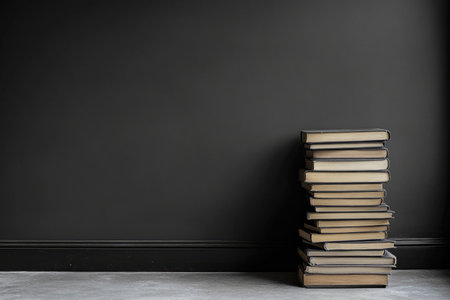 stack of new books on the right, empty space, black background --ar 3:2 --stylize 250 --v 6.1 Job ID: 22685645-4023-464b-b2b2-e6f33e001f6eの素材