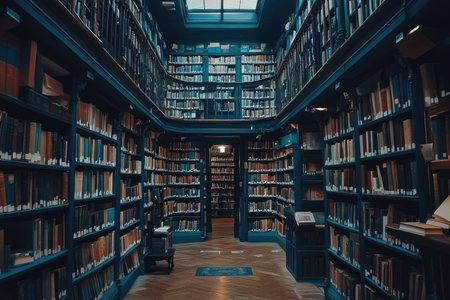 A photo of a library with tall shelves filled with books --ar 3:2 --stylize 250 --v 6.1 Job ID: e7857385-8c38-4e17-81af-8179fbfe1f07の素材