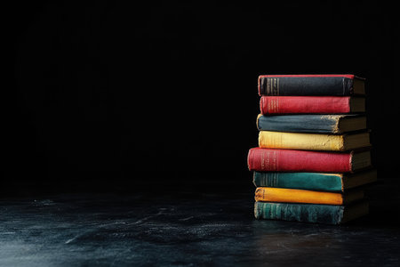 stack of new books on the right, empty space, black background --ar 3:2 --stylize 250 --v 6.1 Job ID: e30eb51e-ce99-4aa2-8654-ffc6930819f6の素材