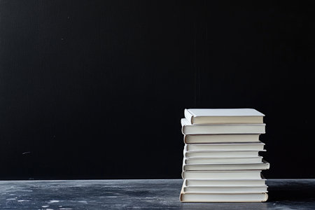 stack of new books on the right, empty space, black background --ar 3:2 --stylize 250 --v 6.1 Job ID: 26d47fb0-e9b6-4238-b786-7581822779ddの素材