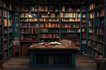 bookshop background with table in foreground --ar 3:2 --stylize 250 --v 6.1 Job ID: ff77ed0c-8d5b-4911-b9d2-93d99d54b3c0の素材