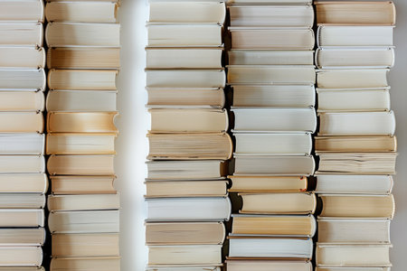 Rows of books on a white background, minimalistic, close-up, macro photography, flat lay, front view. --ar 3:2 --stylize 250 --v 6 Job ID: 2ce7b89e-180f-427d-91f6-7b8e0a4ee432の素材