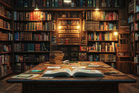 bookshop background with table in foreground --ar 3:2 --stylize 250 --v 6.1 Job ID: 94515277-b4c3-437a-b9ca-5f65a7fc4bf5の素材
