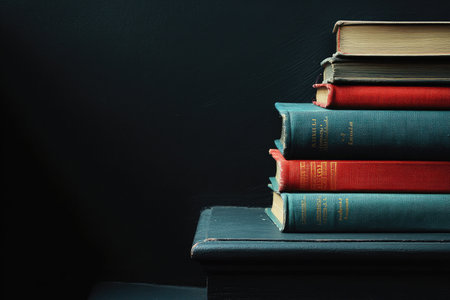 stack of new books on the right, empty space, black background --ar 3:2 --stylize 250 --v 6.1 Job ID: 8fd42ac2-5a0c-4d69-9b2b-40313b2f6cc6の素材